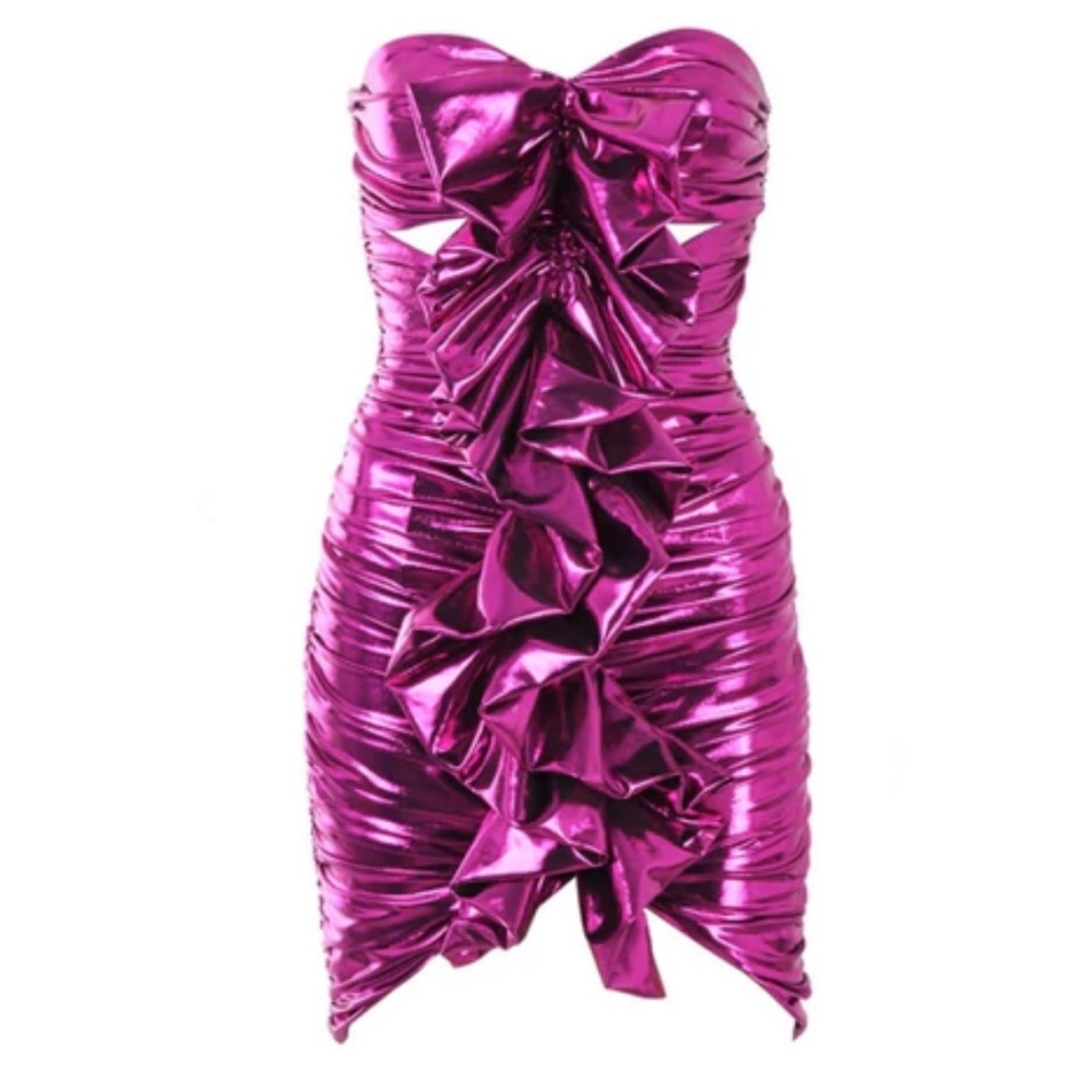 FUN metallic pink ruffle dress